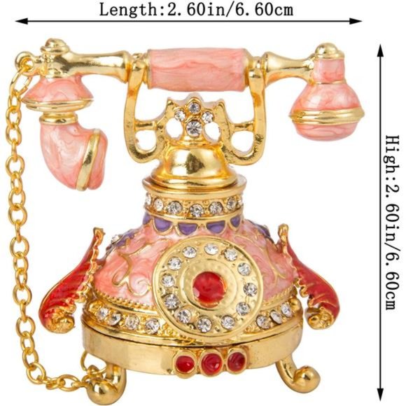 Vintage Style Telephone Shape Jewelry Trinket Box with Rich Enamel and Sparkling - Picture 4 of 6
